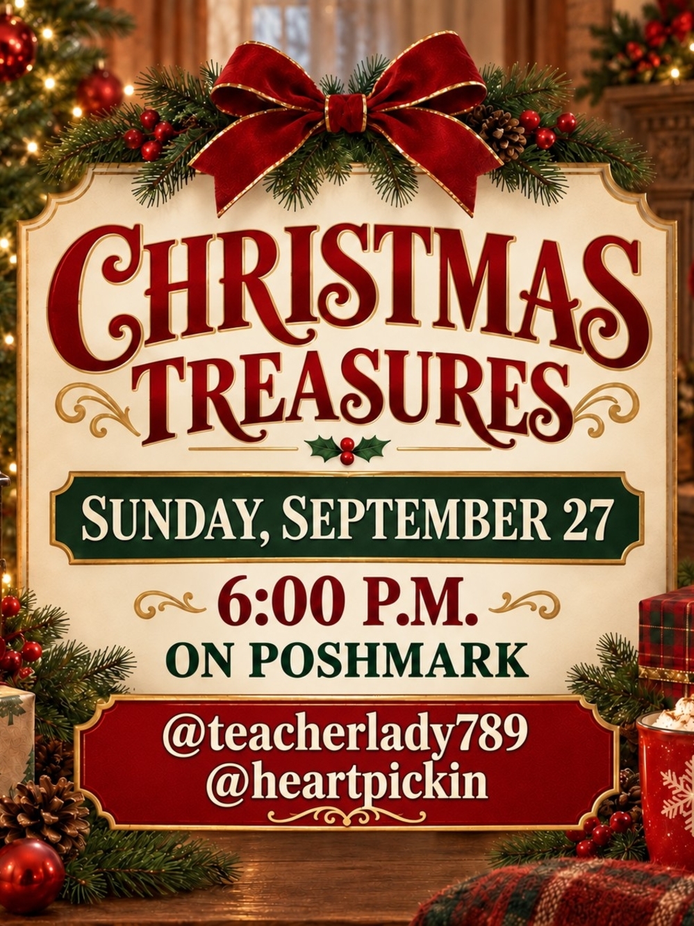 Source Unknown Red and Green Christmas Treasures Event Sign